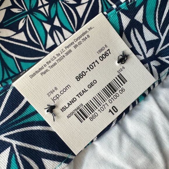 NWT Stylus Island Teal Geometric Retro Flat Front Shorts Womens 10 - Picture 5 of 8